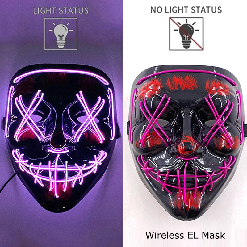Masque LED Néon Halloween - Purge Lumineux Sans Fil