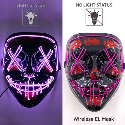 Masque LED Néon Halloween - Purge Lumineux Sans Fil