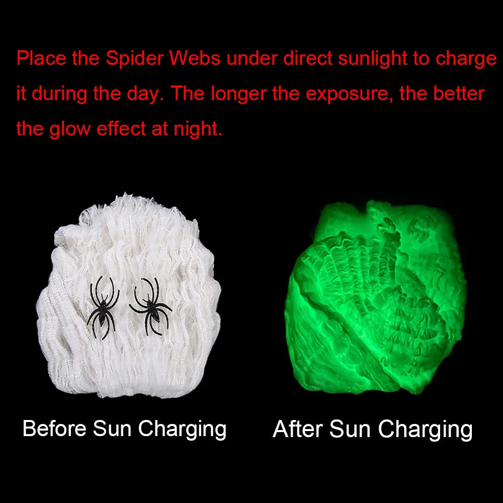 Toiles d'Araégnée Fluorescentes Halloween - Phosphorescentes dans le Noir - Décoration Horreur Extérieure