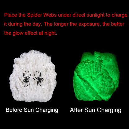Toiles d'Araégnée Fluorescentes Halloween - Phosphorescentes dans le Noir - Décoration Horreur Extérieure