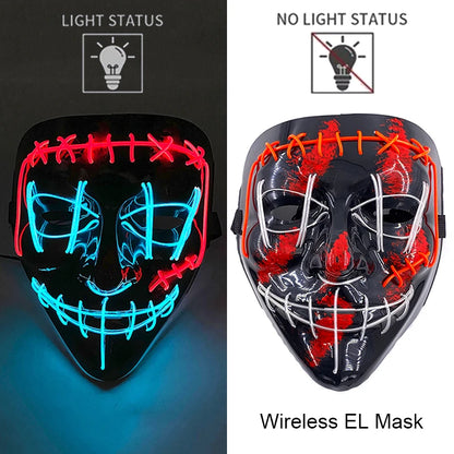 Masque LED Néon Halloween - Purge Lumineux Sans Fil
