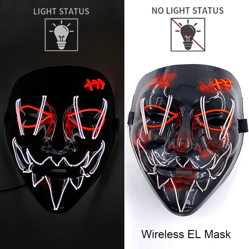 Masque LED Néon Halloween - Purge Lumineux Sans Fil