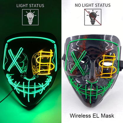 Masque LED Néon Halloween - Purge Lumineux Sans Fil