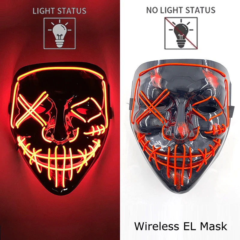 Masque LED Néon Halloween - Purge Lumineux Sans Fil