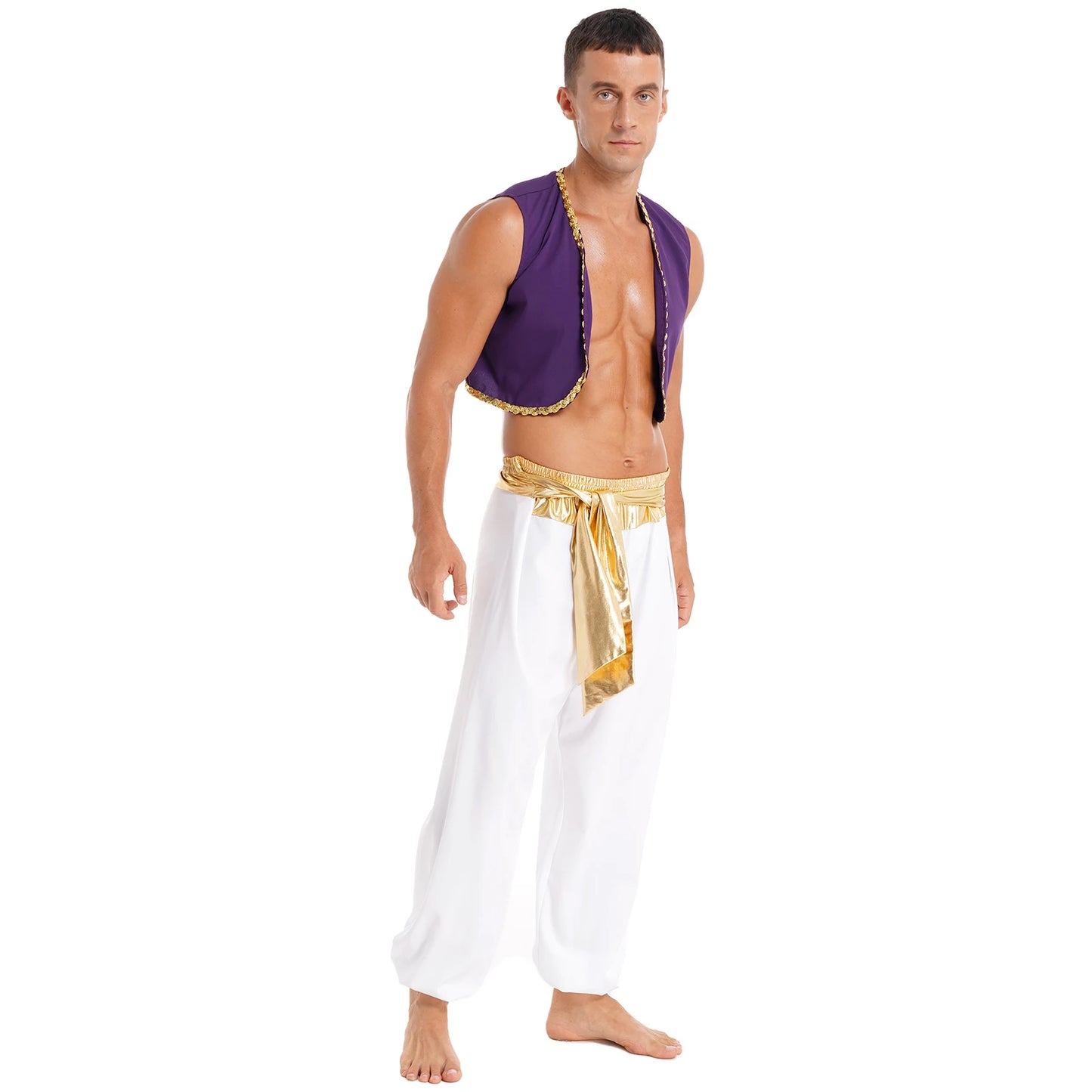 Déguisement Aladin Homme - Prince Arabe Cosplay - Gilet & Pantalon Harem - Halloween, Carnaval, Scène