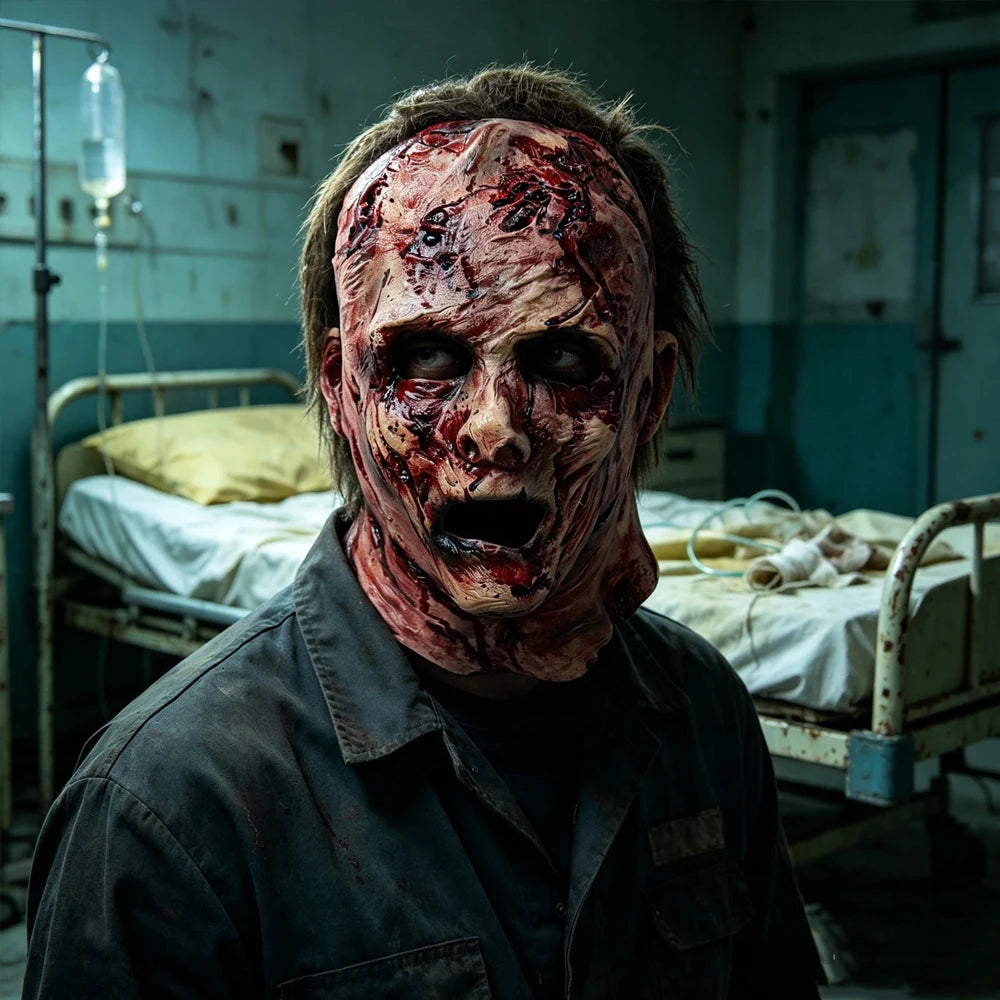 Masque Zombie Latex Visage Entier - Sanglant avec Cheveux | Halloween Horreur