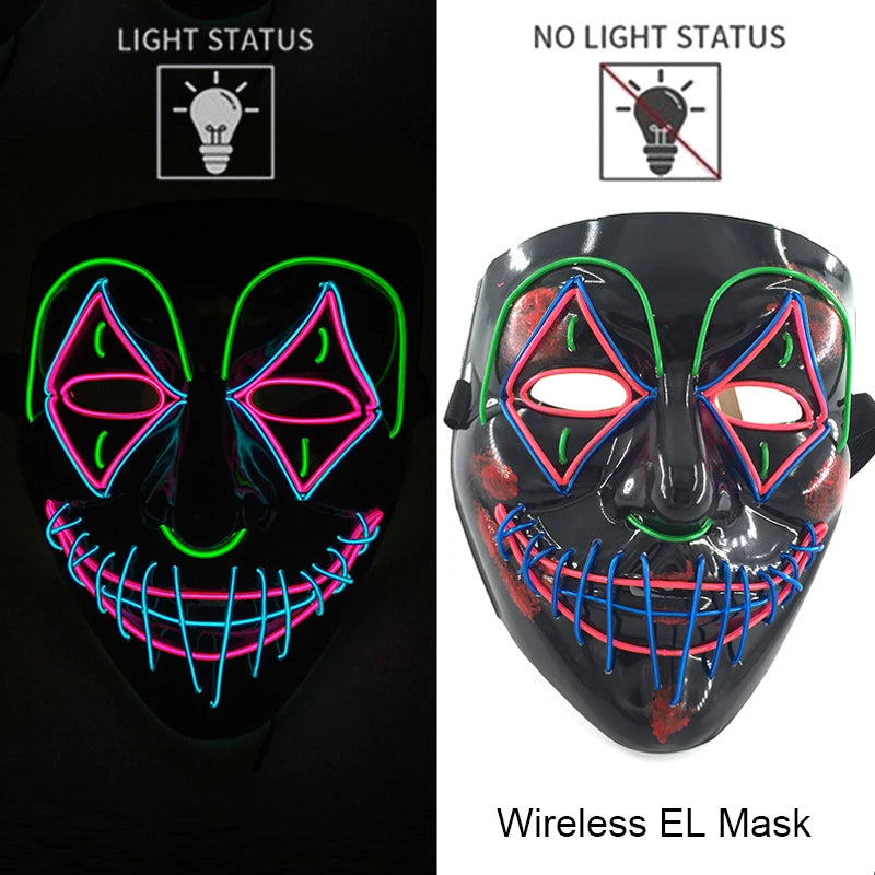 Masque LED Néon Halloween - Purge Lumineux Sans Fil