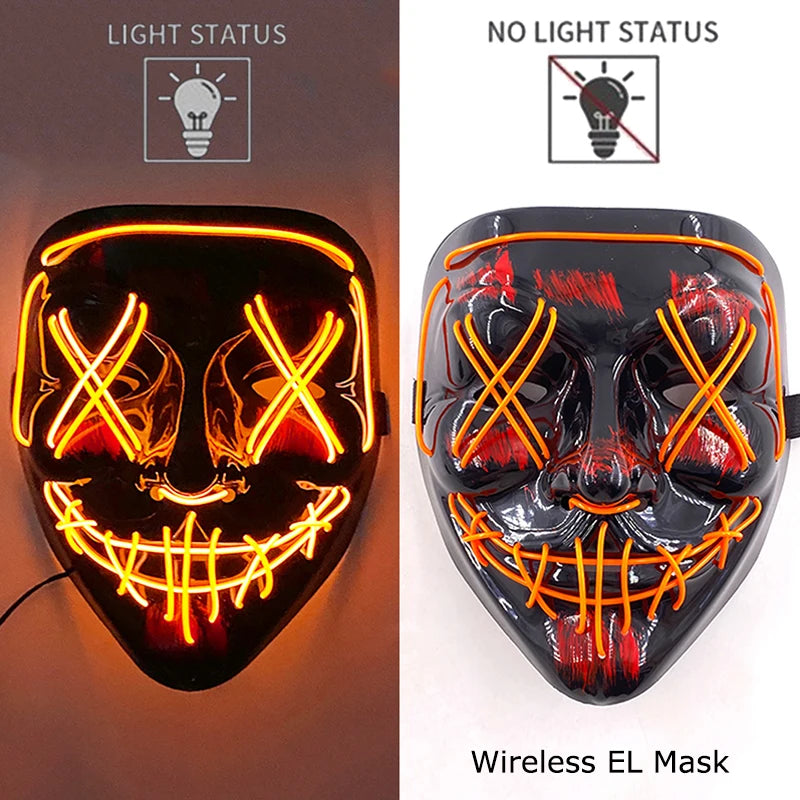 Masque LED Néon Halloween - Purge Lumineux Sans Fil