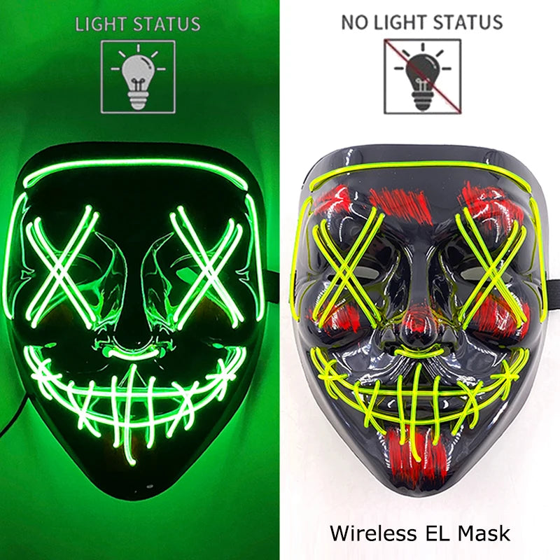 Masque LED Néon Halloween - Purge Lumineux Sans Fil