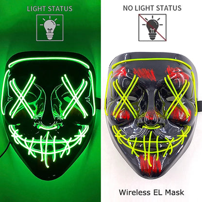 Masque LED Néon Halloween - Purge Lumineux Sans Fil