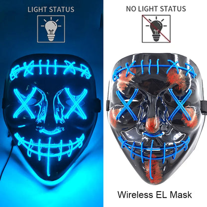 Masque LED Néon Halloween - Purge Lumineux Sans Fil