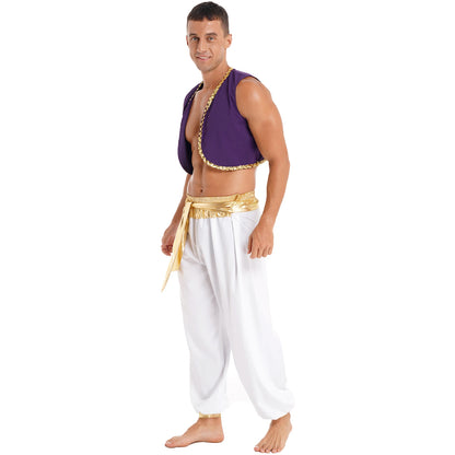 Déguisement Aladin Homme - Prince Arabe Cosplay - Gilet & Pantalon Harem - Halloween, Carnaval, Scène