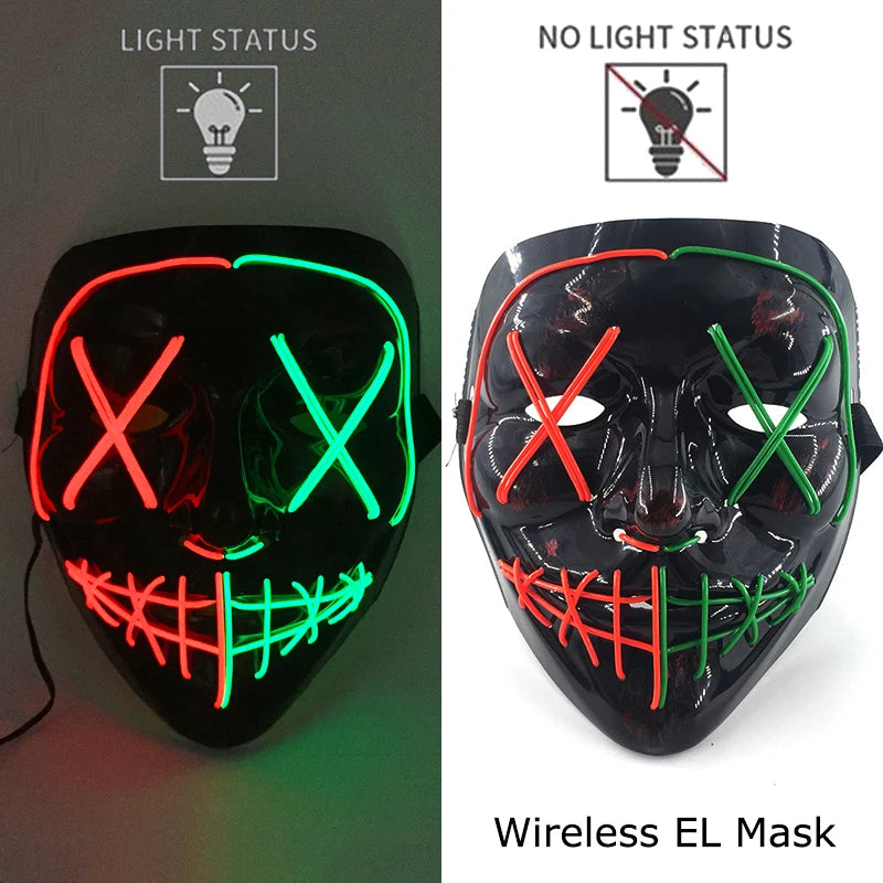 Masque LED Néon Halloween - Purge Lumineux Sans Fil