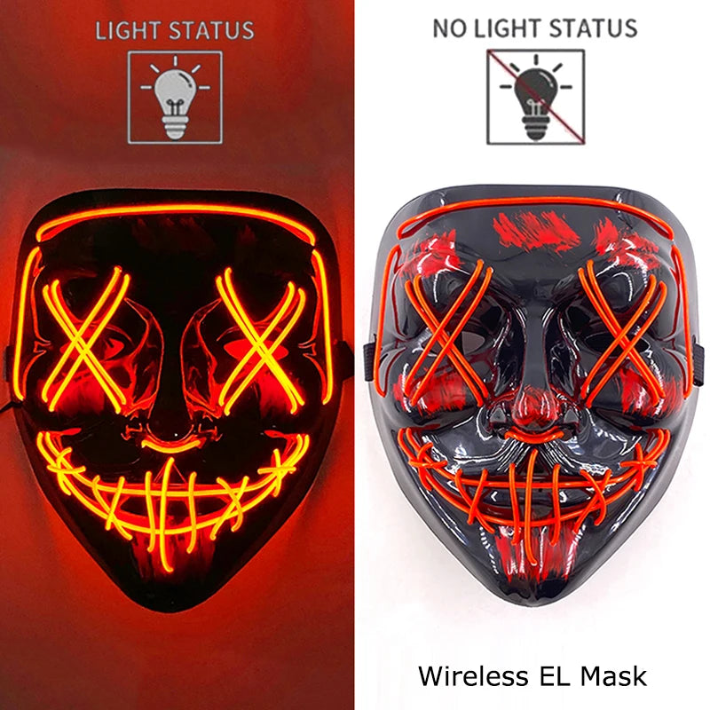 Masque LED Néon Halloween - Purge Lumineux Sans Fil