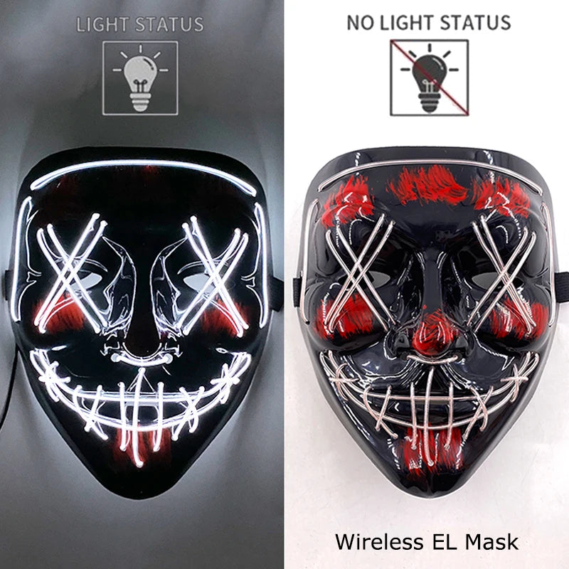 Masque LED Néon Halloween - Purge Lumineux Sans Fil