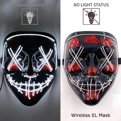 Masque LED Néon Halloween - Purge Lumineux Sans Fil