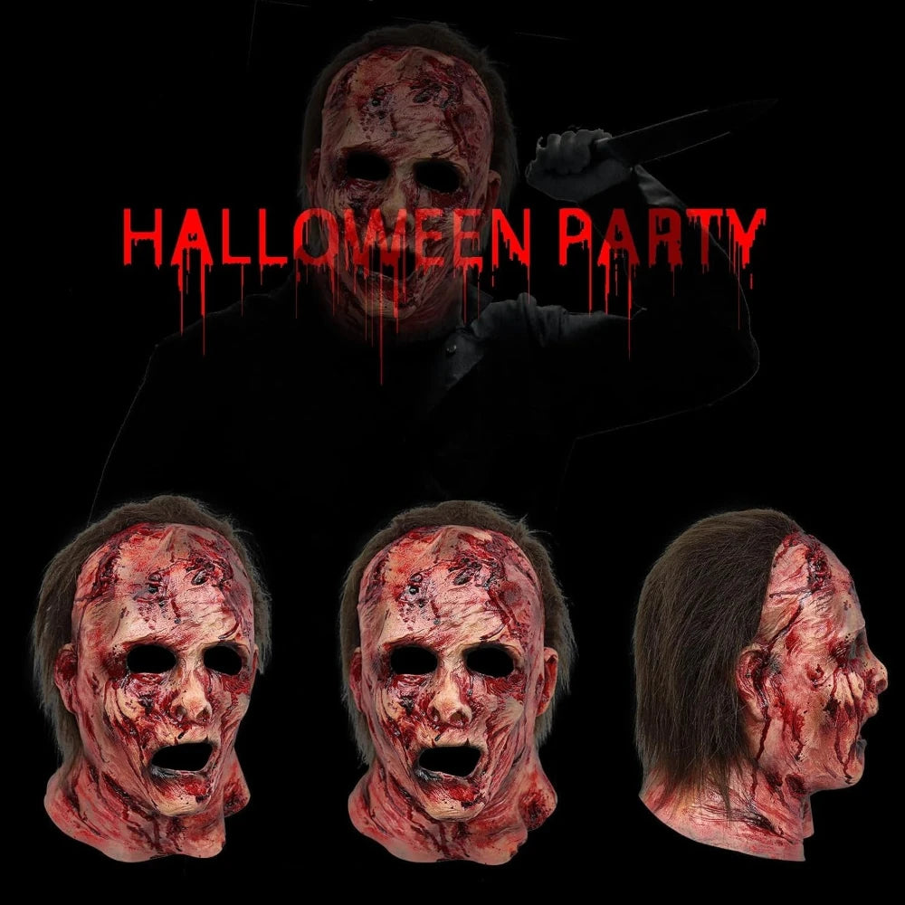 Masque Zombie Latex Visage Entier - Sanglant avec Cheveux | Halloween Horreur