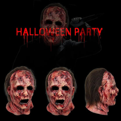 Masque Zombie Latex Visage Entier - Sanglant avec Cheveux | Halloween Horreur