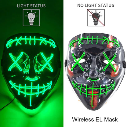 Masque LED Néon Halloween - Purge Lumineux Sans Fil