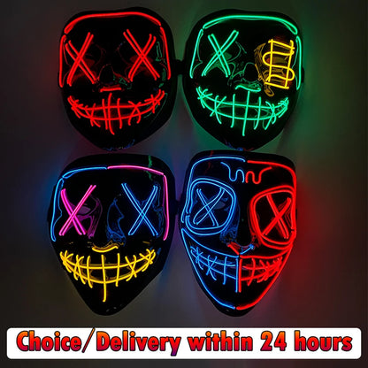 Masque LED Néon Halloween - Purge Lumineux Sans Fil