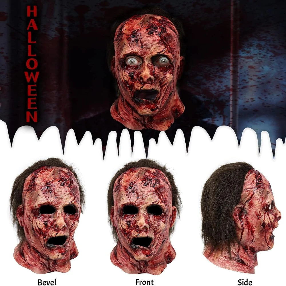 Masque Zombie Latex Visage Entier - Sanglant avec Cheveux | Halloween Horreur