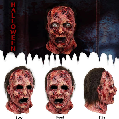 Masque Zombie Latex Visage Entier - Sanglant avec Cheveux | Halloween Horreur