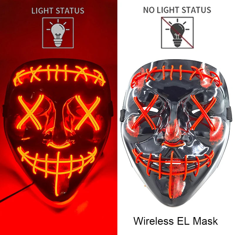 Masque LED Néon Halloween - Purge Lumineux Sans Fil