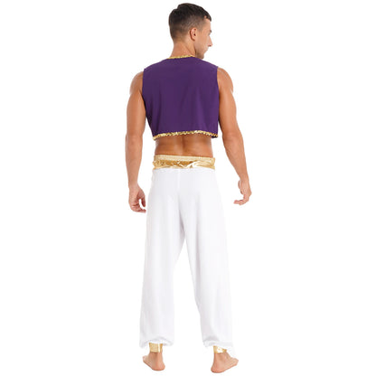 Déguisement Aladin Homme - Prince Arabe Cosplay - Gilet & Pantalon Harem - Halloween, Carnaval, Scène