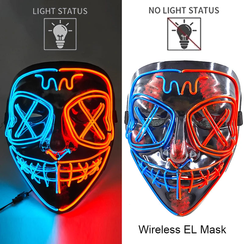 Masque LED Néon Halloween - Purge Lumineux Sans Fil