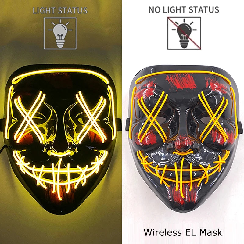 Masque LED Néon Halloween - Purge Lumineux Sans Fil