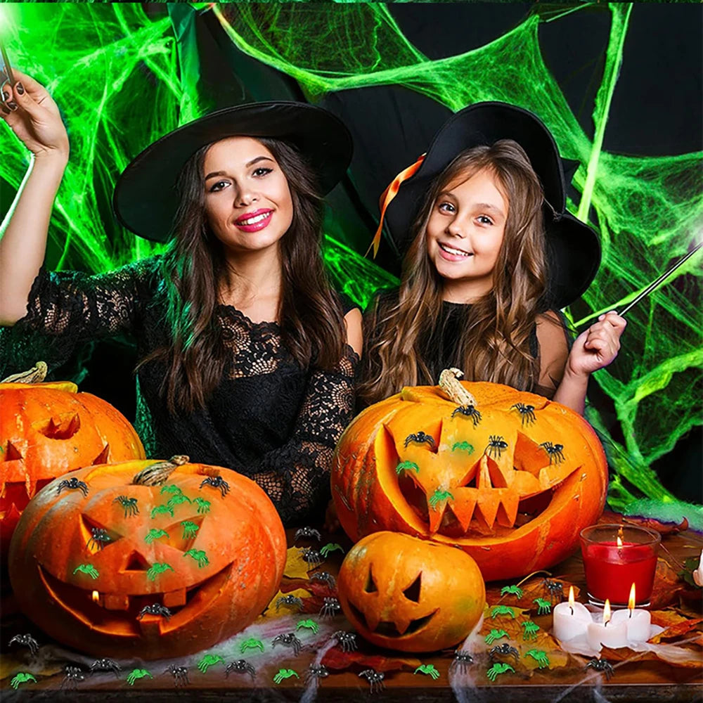 Toiles d'Araégnée Fluorescentes Halloween - Phosphorescentes dans le Noir - Décoration Horreur Extérieure