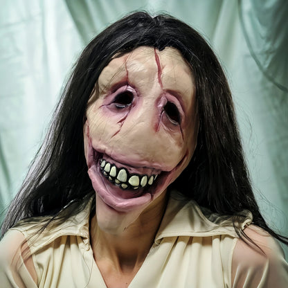 Masque Fantôme Femme en Latex - Bouche Fendue Cheveux Longs | Horreur Halloween