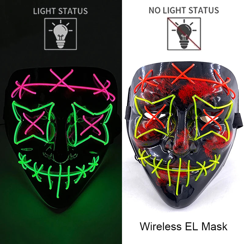 Masque LED Néon Halloween - Purge Lumineux Sans Fil