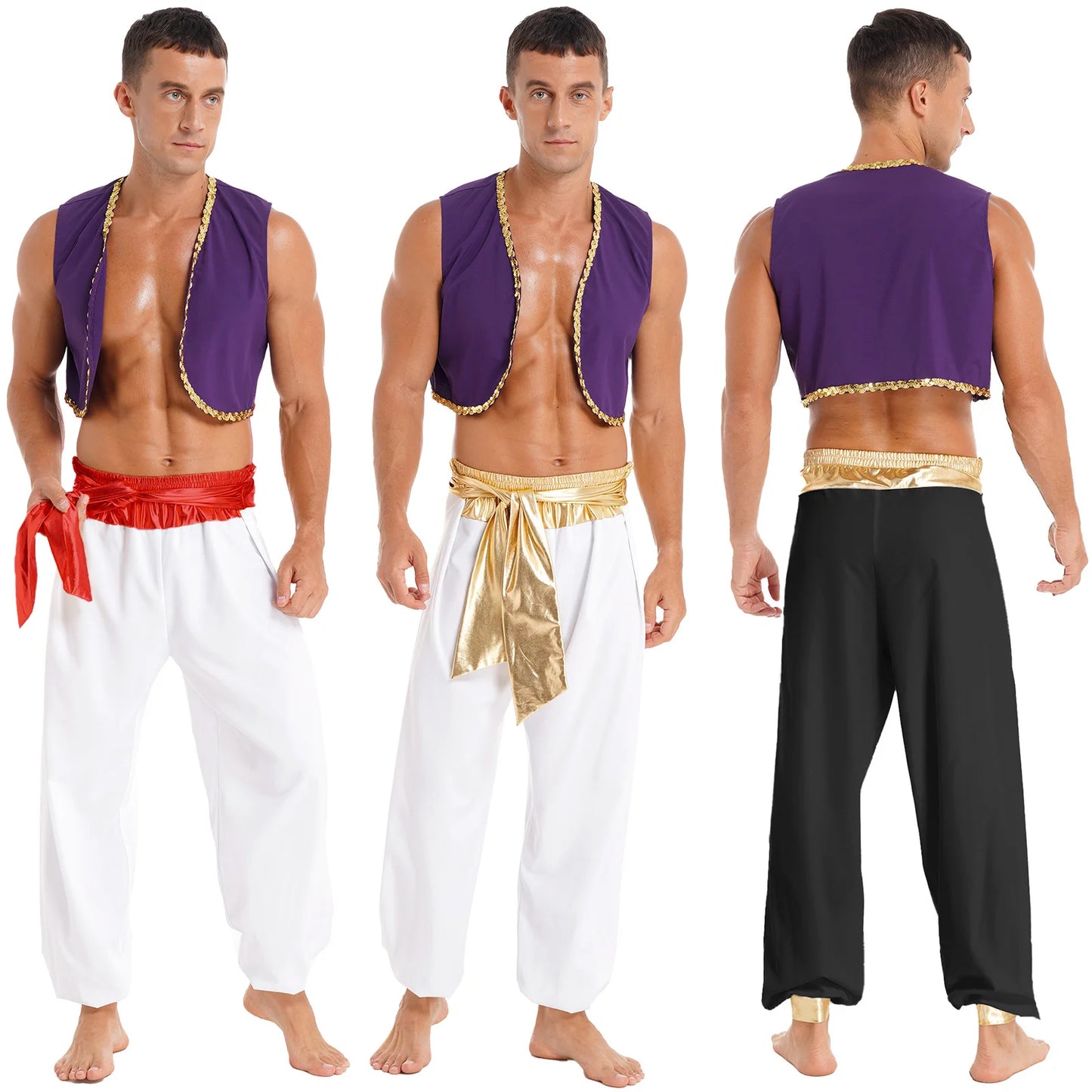 Déguisement Aladin Homme - Prince Arabe Cosplay - Gilet & Pantalon Harem - Halloween, Carnaval, Scène