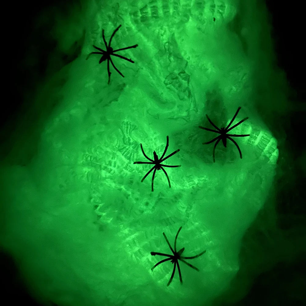 Toiles d'Araégnée Fluorescentes Halloween - Phosphorescentes dans le Noir - Décoration Horreur Extérieure