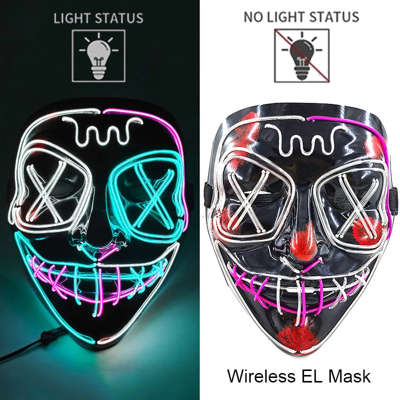 Masque LED Néon Halloween - Purge Lumineux Sans Fil