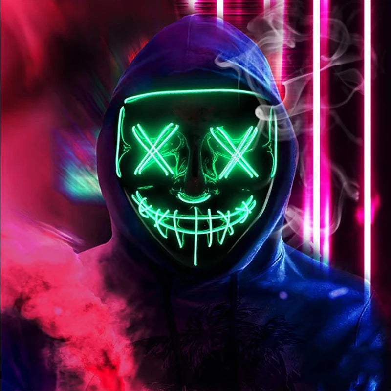 Masque LED Néon Halloween - Purge Lumineux Sans Fil