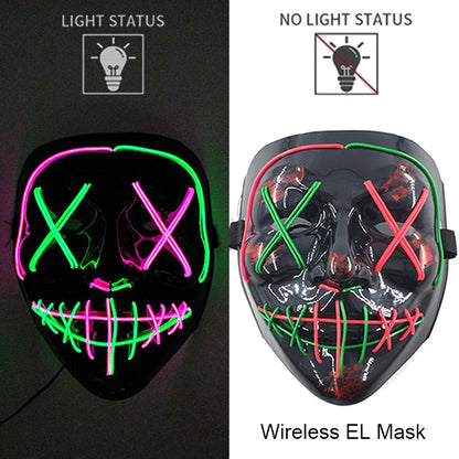 Masque LED Néon Halloween - Purge Lumineux Sans Fil