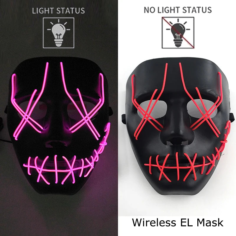 Masque LED Néon Halloween - Purge Lumineux Sans Fil