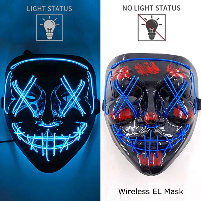 Masque LED Néon Halloween - Purge Lumineux Sans Fil
