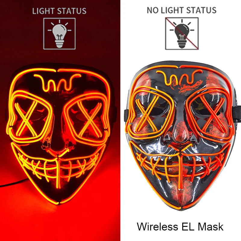 Masque LED Néon Halloween - Purge Lumineux Sans Fil