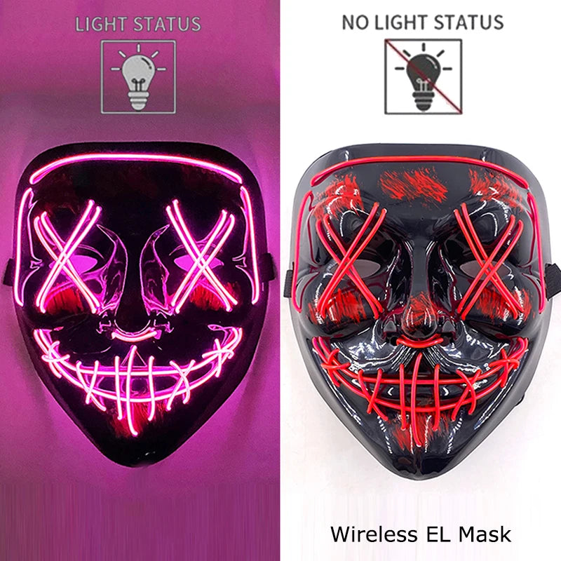 Masque LED Néon Halloween - Purge Lumineux Sans Fil