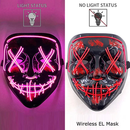 Masque LED Néon Halloween - Purge Lumineux Sans Fil