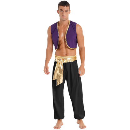 Déguisement Aladin Homme - Prince Arabe Cosplay - Gilet & Pantalon Harem - Halloween, Carnaval, Scène