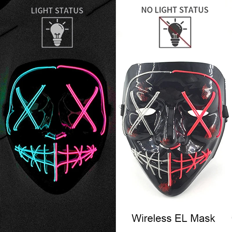Masque LED Néon Halloween - Purge Lumineux Sans Fil