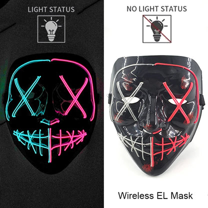 Masque LED Néon Halloween - Purge Lumineux Sans Fil