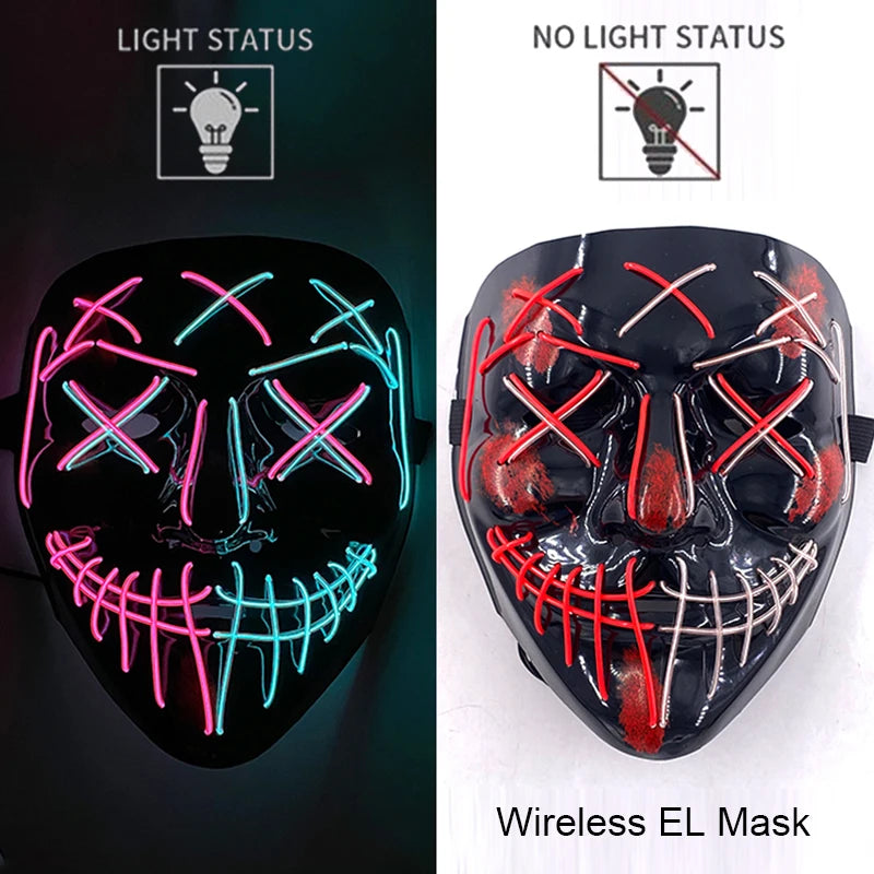 Masque LED Néon Halloween - Purge Lumineux Sans Fil