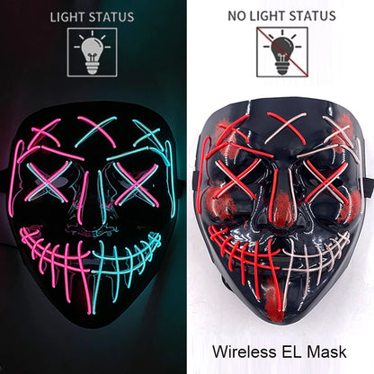 Masque LED Néon Halloween - Purge Lumineux Sans Fil