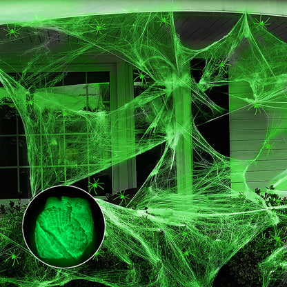 Toiles d'Araégnée Fluorescentes Halloween - Phosphorescentes dans le Noir - Décoration Horreur Extérieure
