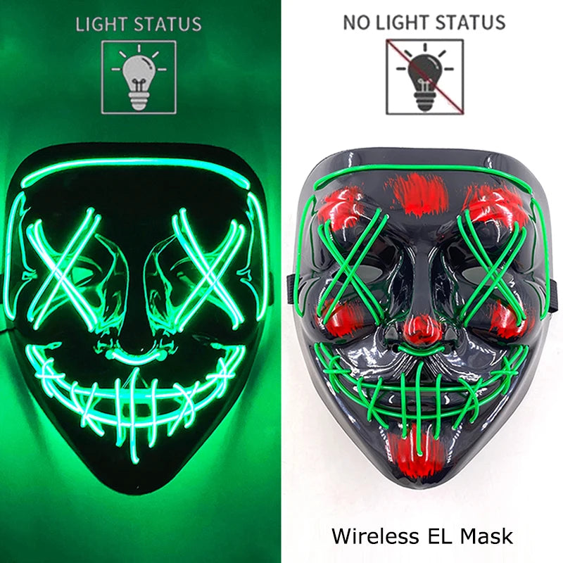 Masque LED Néon Halloween - Purge Lumineux Sans Fil